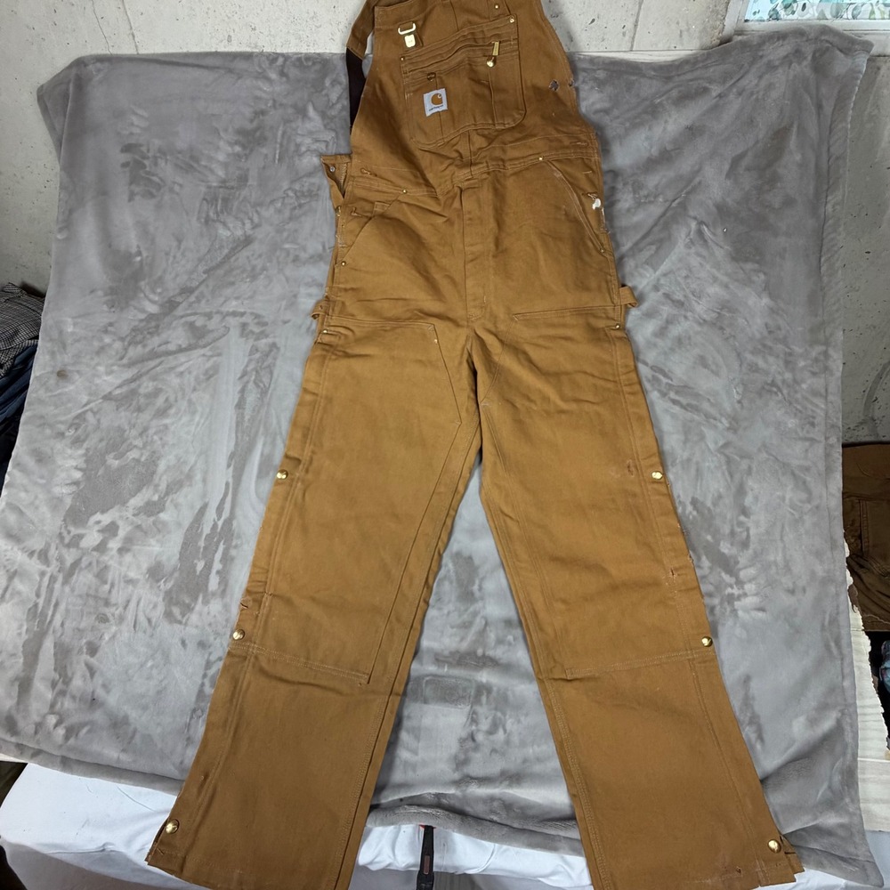 Carhartt R37 BRN Duck Zip-to-Thigh Bib Overalls Brown 34x32 NWT Distressed